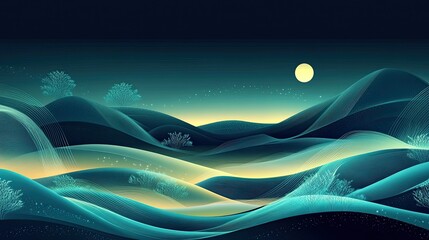 Poster - Abstract landscape with glowing lines and digital elements, symbolizing innovation in nature. 