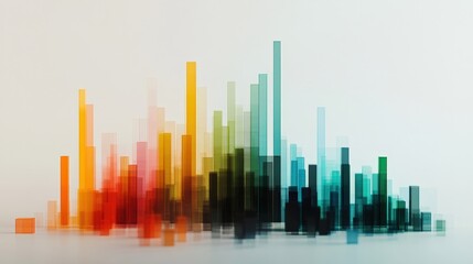 Poster - Abstract 3d rendering of colorful translucent skyscrapers rising from a white surface, creating a vibrant and modern cityscape with a focus on architectural design and urban development