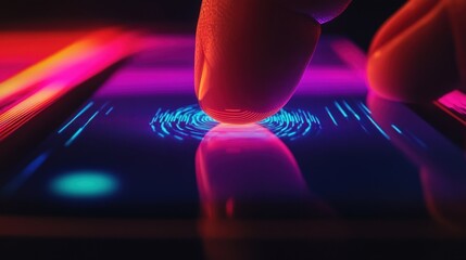 Poster - finger accessing smartphone using fingerprint sensor technology for secure biometric authentication,