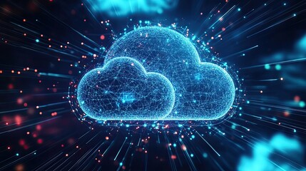 Poster - Cloud computing technology concept showing the delivery of services over the internet, illustrating digital transformation in business. 