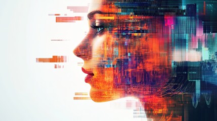 Poster - Colorful glitch art with digital distortion and pixelated effects, representing digital disruptions.