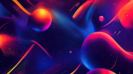 Poster - Flowing wave pattern with geometric shapes and glowing neon accents, symbolizing energy.