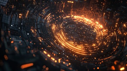 Poster - Futuristic circuit board glowing with technological abstract patterns, representing cutting-edge digital technology in dynamic designs. -