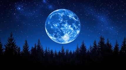 Wall Mural - Blue Moon Forest Night Sky Mystical Wallpaper