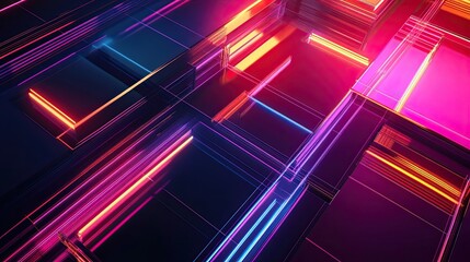 Poster - Futuristic geometric shapes in neon colors, creating an abstract digital composition, perfect for technology and modern design-focused projects