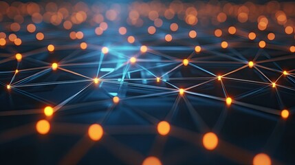 Poster - Geometric 3D render of a digital network with glowing connections between points