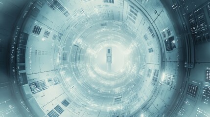 Poster - Flowing data streams illuminate a futuristic server room, showcasing a dynamic environment filled with rotating elements and embodying the essence of cybersecurity innovation