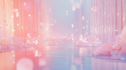 Poster - Holographic financial data floating in a pastel-toned digital environment, ideal for futuristic, finance, and data visualization-based design projects. 
