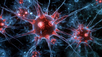 Poster - complex network of interconnected neurons firing and transmitting signals, forming a neural network,