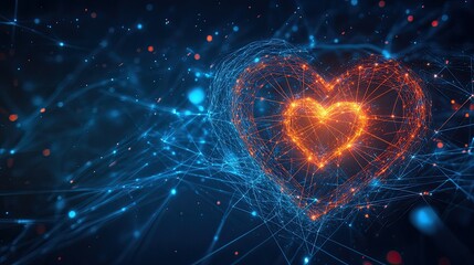 Poster - Minimalistic digital design with a glowing heart symbol, representing connection and love. 