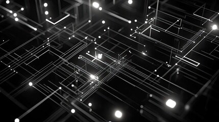 Poster - Monochrome geometric patterns with glowing lines, representing high-tech digital design. 
