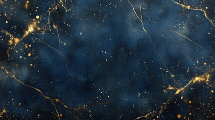 Poster - Navy blue marble backdrop with shiny gold pattern, offering an elegant and luxurious background design for upscale or sophisticated projects. 
