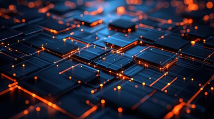 Poster - Neon abstract geometric grid with bright glowing accents for a futuristic aesthetic
