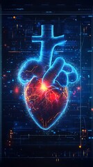 Poster - Illuminated medical illustration depicting the human heart and blood vessels
