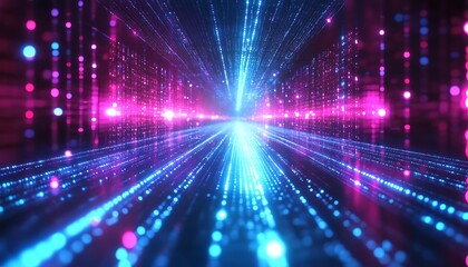 Poster - A glowing tunnel of bright blue and pink light