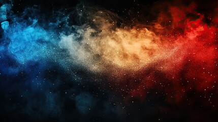 Poster - Russian flag concept art with smoke and glitter particles, symbolizing patriotism, culture, and festive celebration with artistic digital effects.