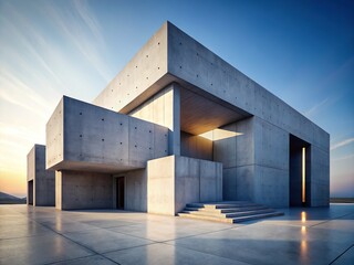 Wall Mural - modern minimalist concrete 3d render: clean geometric shapes, cool gray tones