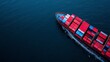 © Chanagun - Aerial view of a cargo ship loaded with colorful containers navigating through deep blue waters, showcasing the logistics and maritime transport industry in vibrant detail.