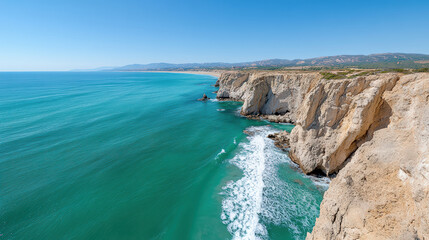 Sticker - scenic coastal view with cliffs and crashing waves, showcasing nature beauty