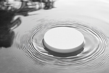 Poster - White Circle on Clear Water Surface with Gentle Ripples and Sunlight Minimalist Background for Product Display