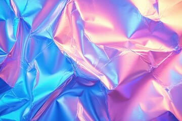 Poster - Holographic Foil Background Abstract Dynamic Textures in Retro Futurism Style with Pink and Blue Hues