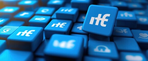 Aufkleber - Stacked Blue Icons of a Business Social Media Platform with Copy Space