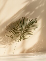 Poster - Palm Leaf Shadow Abstract Background Soft Light Minimalist Design Cream Beige