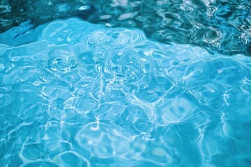 Poster - Serene Clear Blue Water Surface with Gentle Ripples and Bubbles in Soft Natural Light