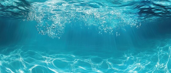 Poster - Clear Blue Water Ripples and Bubbles Abstract Summer Background Nature Texture for Skincare and Hydration