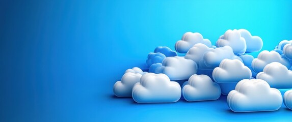 Aufkleber - Cluster of White Cloud Icons on Gradient Blue Background with Soft Lighting and Symmetrical Design