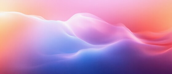 Poster - Dreamy Abstract Gradient Banner Background with Soft Noise Effect and Holographic Texture in Pink Blue and Orange