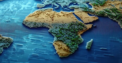 Leinwandbilder - 3D pixel art representation of Africa continent with dramatic lighting