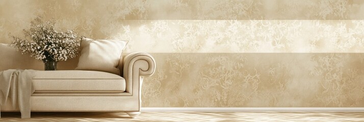 Aufkleber - Vintage Floral Wallpaper Design with Beige and Cement Textures in Rococo Style