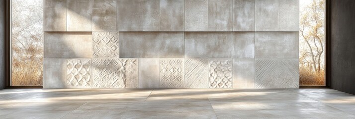 Poster - modern textured wall design with grey and beige tiles intricate contemporary interior decor