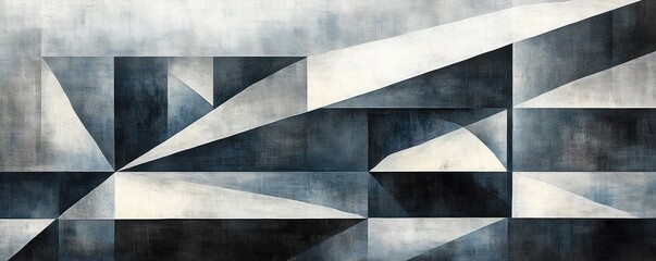 Poster - geometric abstract artwork black white pattern with soft light and textures in minimalist style