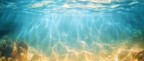 Poster - Beautiful Underwater Landscape with Clear Blue Water Light Refraction and Fluid Motion