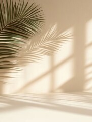 Poster - Tropical Palm Leaf Shadows on Beige Surface Abstract Minimalist Background
