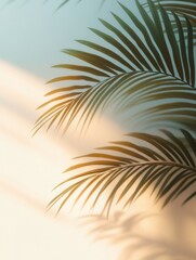 Poster - Tropical Palm Leaf Shadows on Minimalist Pastel Background for Summer Mock-up