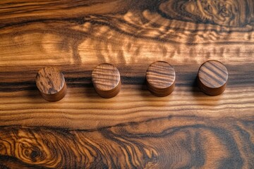 Elegant wood texture of polished walnut dining table with beautiful grain and dowels in minimalist design