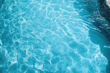 Poster - Clear Blue Water Surface Texture with Ripples and Bubbles Abstract Nature Background for Skincare and Hydration