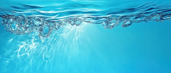 Poster - Crystal Clear Blue Water Surface with Gentle Ripples and Light Reflections for Summer Relaxation