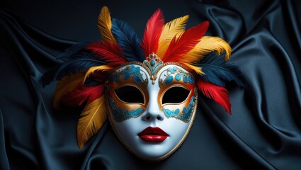Poster - Festive mask placed on a dark silk backdrop