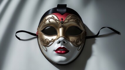 Poster - Decorative masquerade mask against a white backdrop with empty space for text.