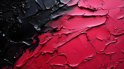 Poster - Dramatic interplay of crimson and black paint. Rich textures create a visually striking abstract art piece. Abstract Crimson and Black Paint Texture: A Bold Visual Masterpiece