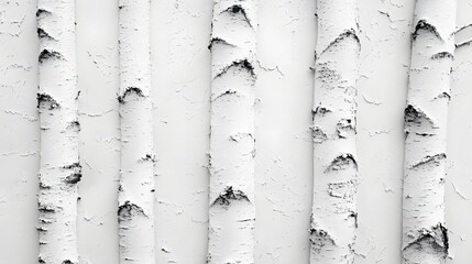 Poster - Close-up of several birch tree trunks, showcasing their textured bark in a monochromatic palette. Monochromatic Birch Tree Trunks: A Textural Study