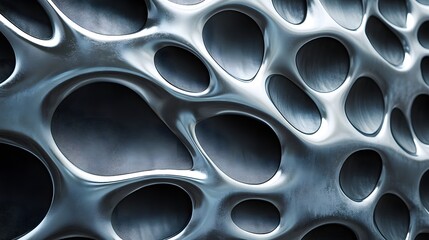 Poster - Close-up view of a digitally rendered metallic surface with a unique texture. Its abstract design features an interplay of light and shadow, creating a striking visual. Abstract Metallic Surface
