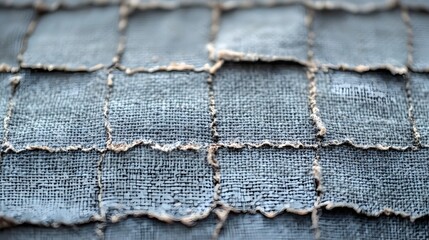 Poster - Close-up view of a textured fabric with blue squares. The fabric shows a distinct pattern and texture. Abstract Textured Fabric: Close-Up View of Blue Squares