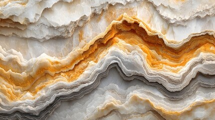 Poster - Close-up view of intricately layered onyx marble, exhibiting warm hues of orange, gold, and grey. Abstract Onyx Marble Texture: Layers of Warm Hues