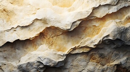 Poster - Close-up view of a textured rock face, exhibiting a blend of beige and brown tones. The image showcases the rock's intricate details and layers. Textured Rock Face: A Study in Beige and Brown Hues