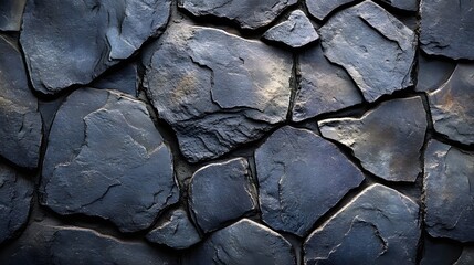 Poster - Close-up view of a dark grey stone wall. The texture is rugged and irregular. Great for backgrounds. Dark Grey Stone Wall Texture Background, Rugged Irregular Rock Surface